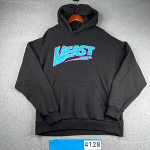 Beast Hoodie Sweatshirt By Mr Beast Black Graphic Textured Print Pullover Men XL